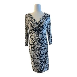 Lauren Ralph Lauren Black/White Floral Faux Wrap Dress Size 10 AC1